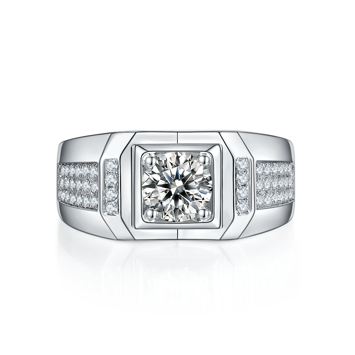 Wenze S925 Silver Plated Platinum Moissanite Diamond Men's Ring 1 Carat D-Class